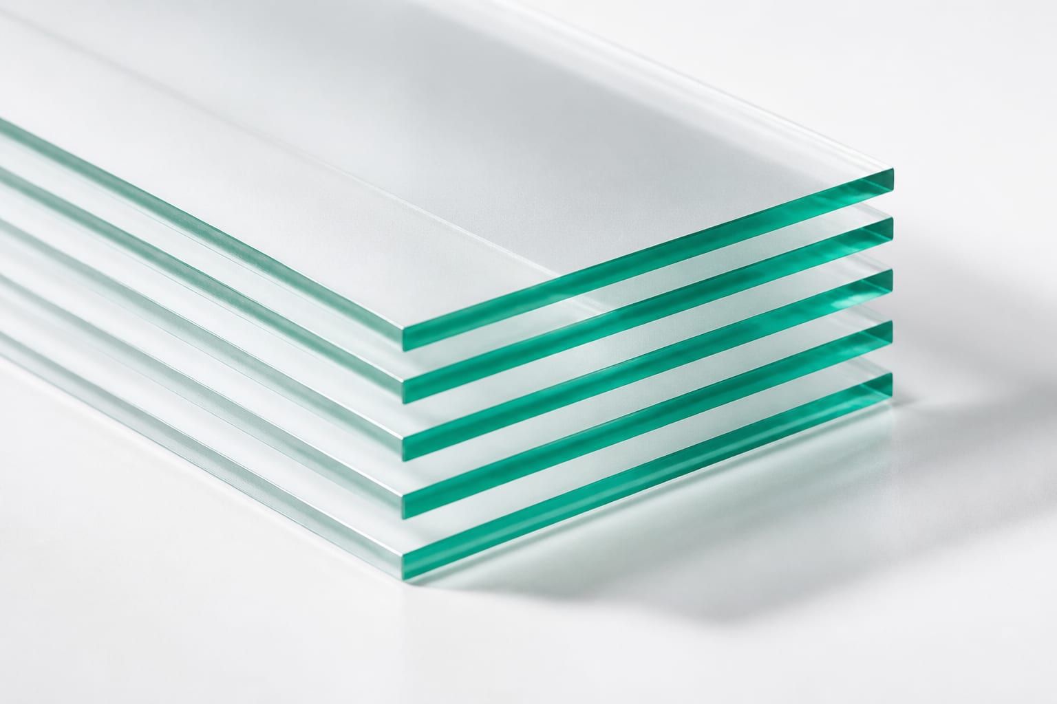 Layered frosted-glass panes with emerald edges, each layer visible through the one above it